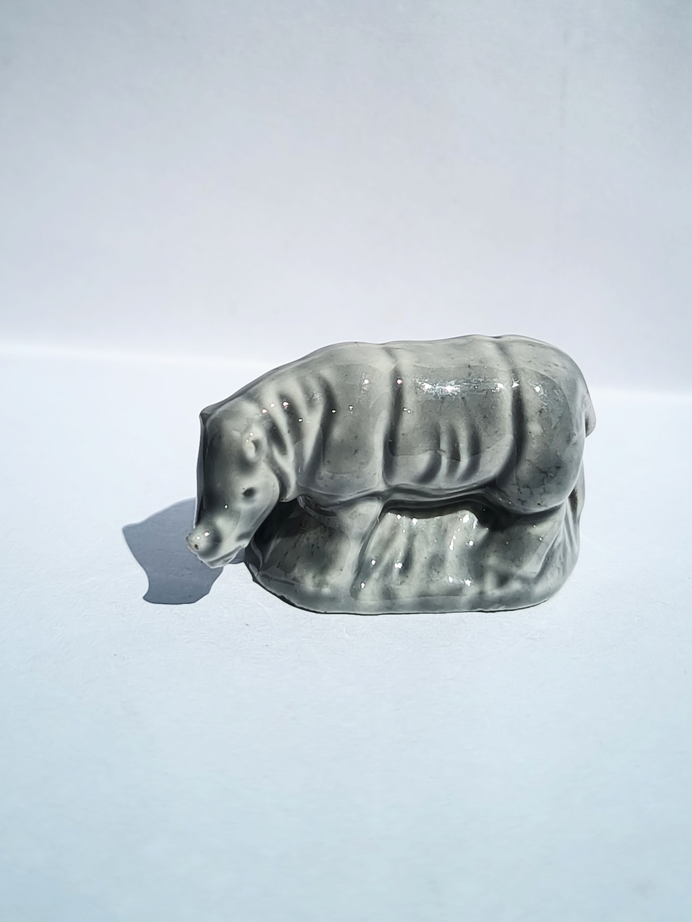 Vintage Wade Whimsies Red Rose Tea White Rhino Figurine - Decorative Home Accent